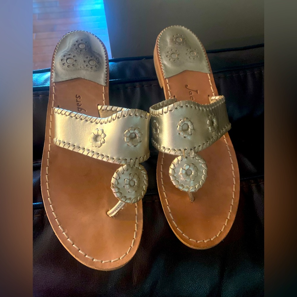 Jack Rogers, Hamptons Flat platinum color, 9.5 M. Like new worn twice